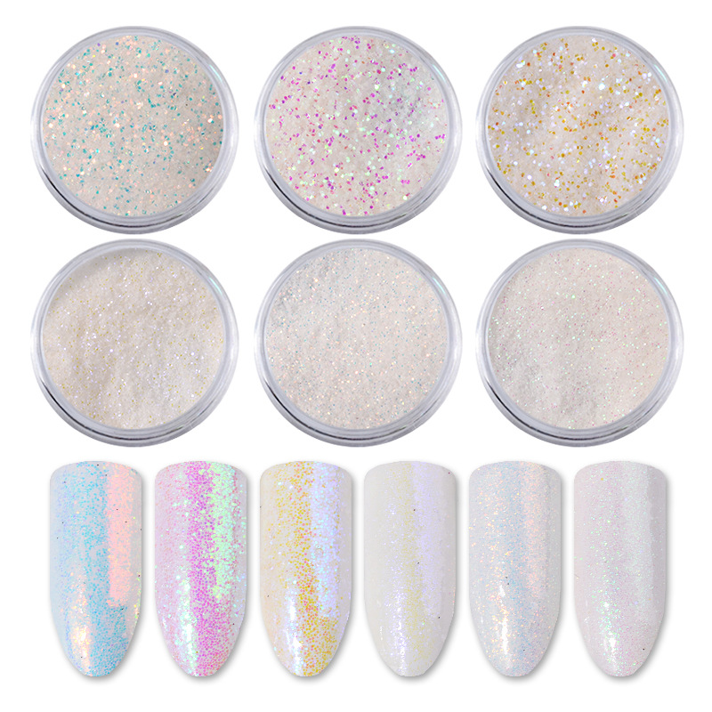 Dip Powder Nail - 6pcs/set Unicorn Aurora White Sequins Nail