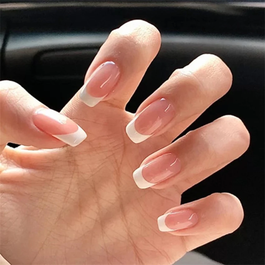Press On Nail Set - 24Pcs/Set Short French Minimalist Nails Fake