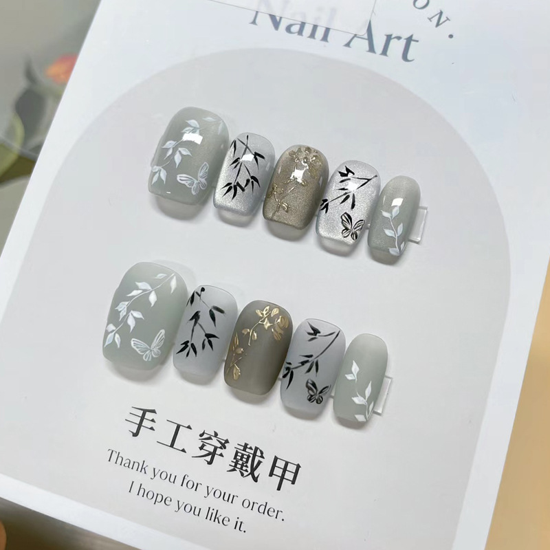 Press On Nail Set - 24pcs/set New Chinese Style Bamboo Press