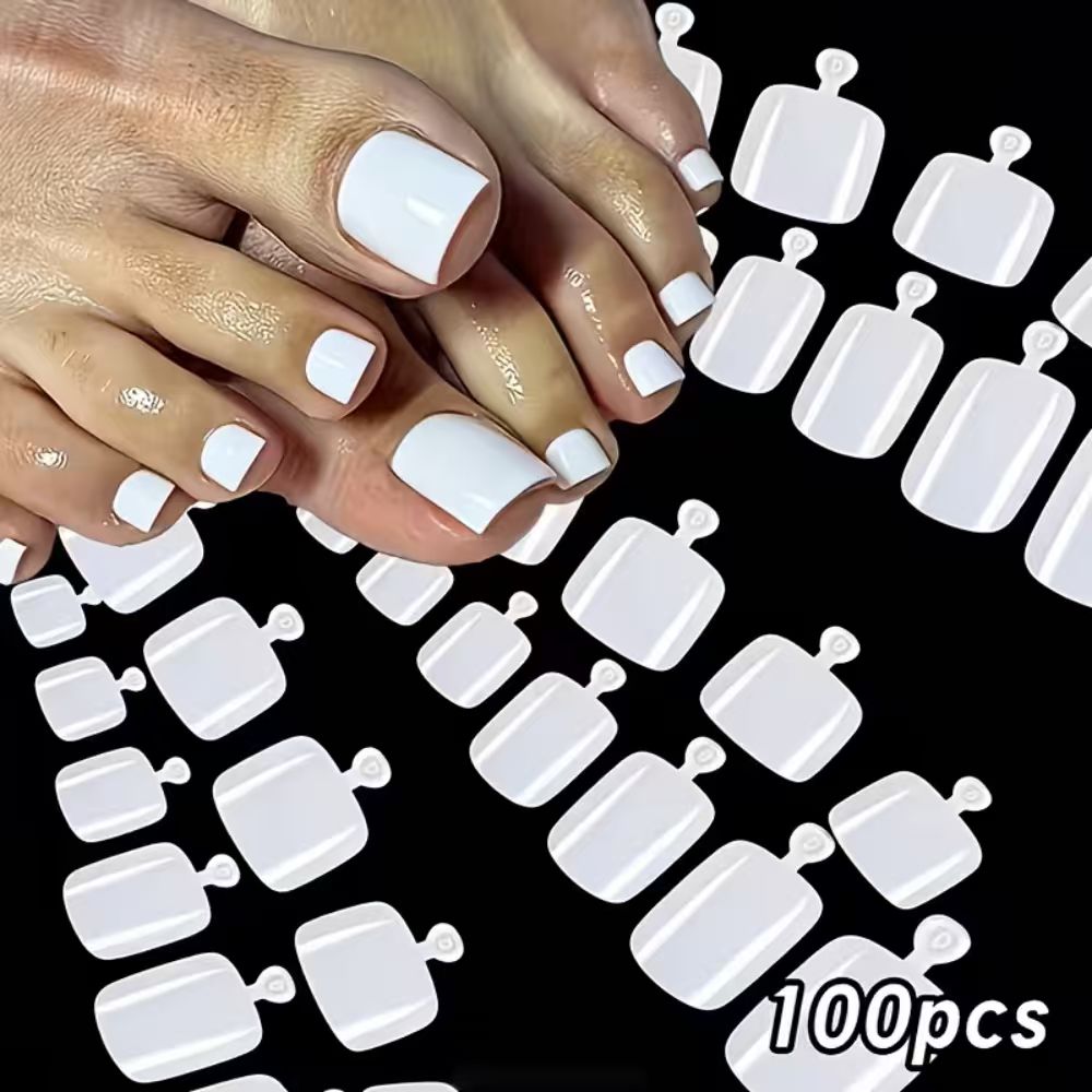 Press On Nail Set - 100pcs/Box French Tip Press-On Toenails White