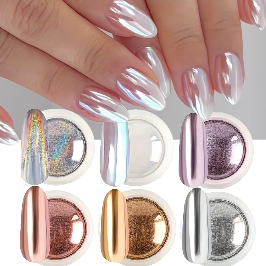 6pcs Chrome Mirror White Nail  - Dip Powder Nail review and price