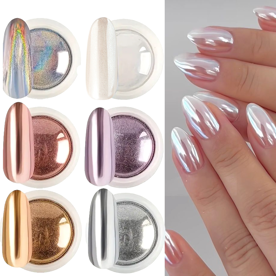 6pcs Chrome Mirror White Nail  - Dip Powder Nail review and price